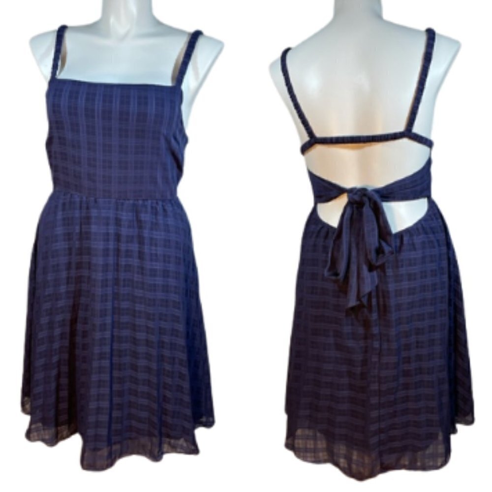 ASOS DESIGN elasticated tie back open back plaid dress square neck size 14 Tall